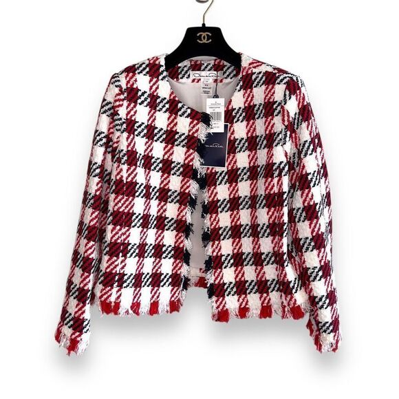 NWT Oscar De La Renta Bicolor Houndstooth Tweed Jacket Sz 14 - Picture 1 of 10